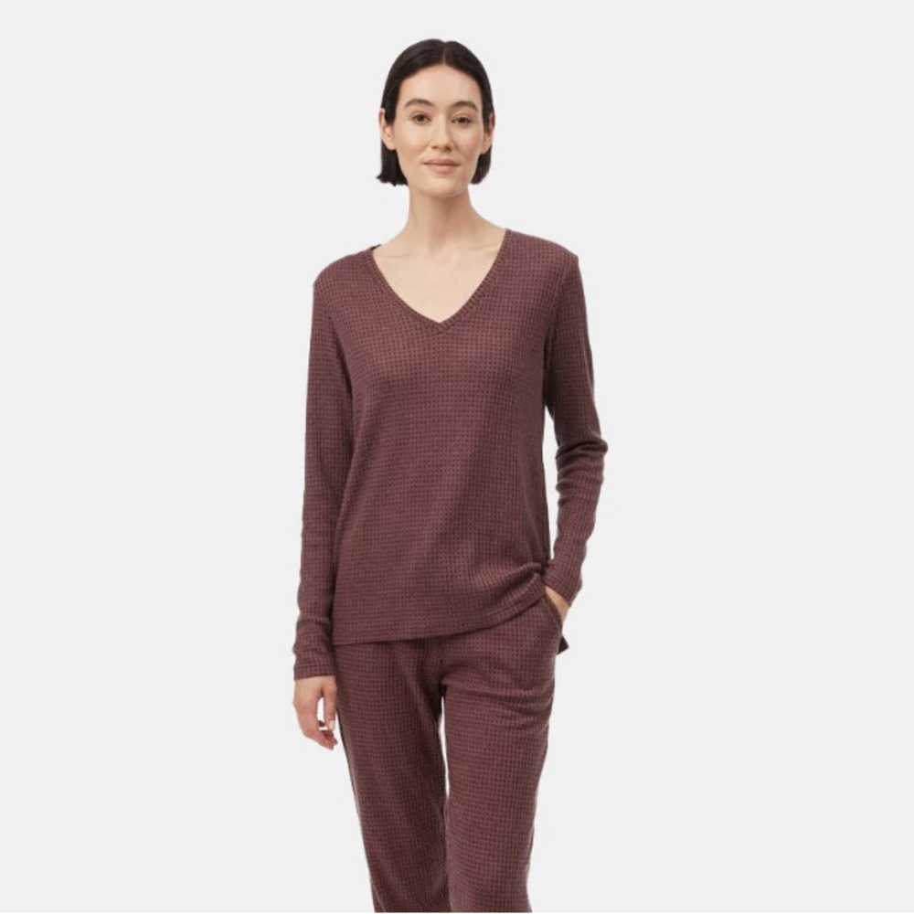 Wide VNeck Waffle Long Sleeve Top